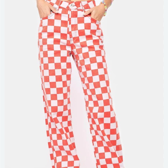 Ragged Priest Red Rook Checkered Jean Pants - Picture 3 of 8